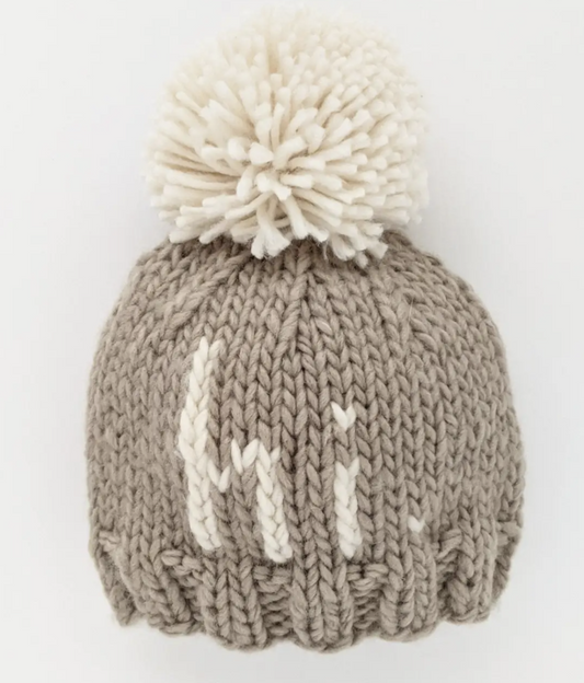 "hi" Pebble Brown Hand Knit Beanie Hat- Newborn