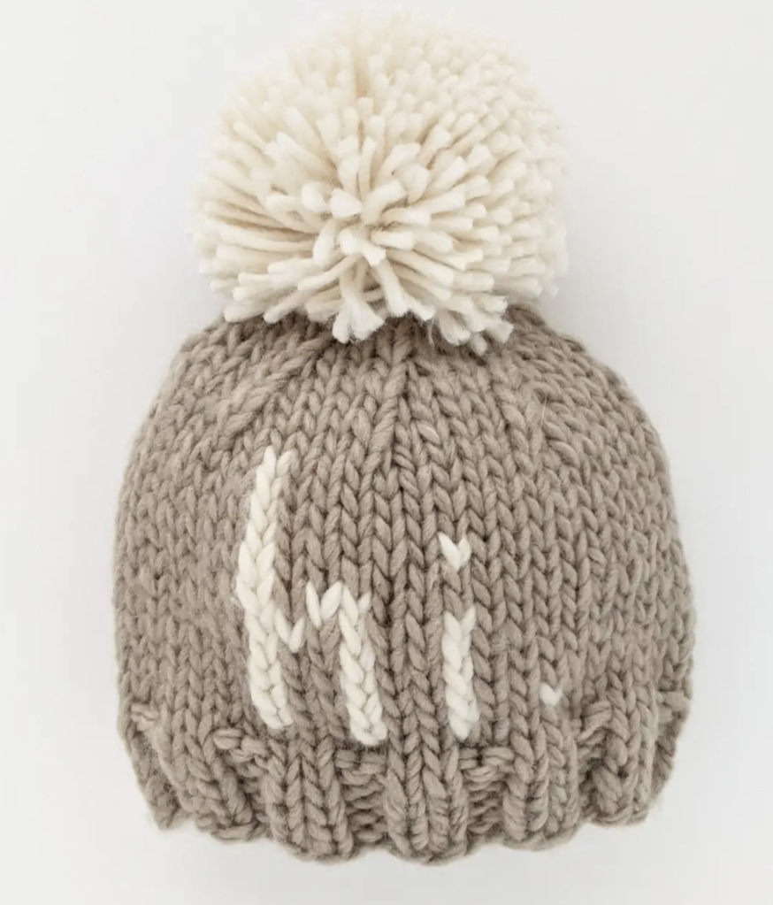 "hi" Pebble Brown Hand Knit Beanie Hat- Newborn