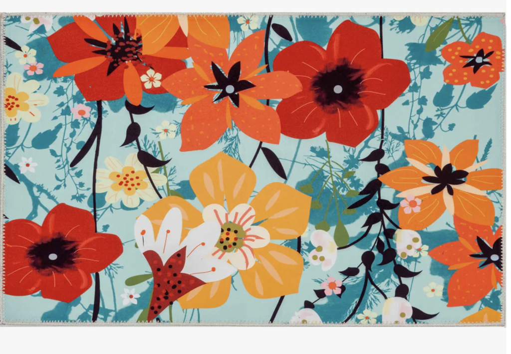 Wildflower Garden on Teal Olivia's Home Rug 22" x 32"