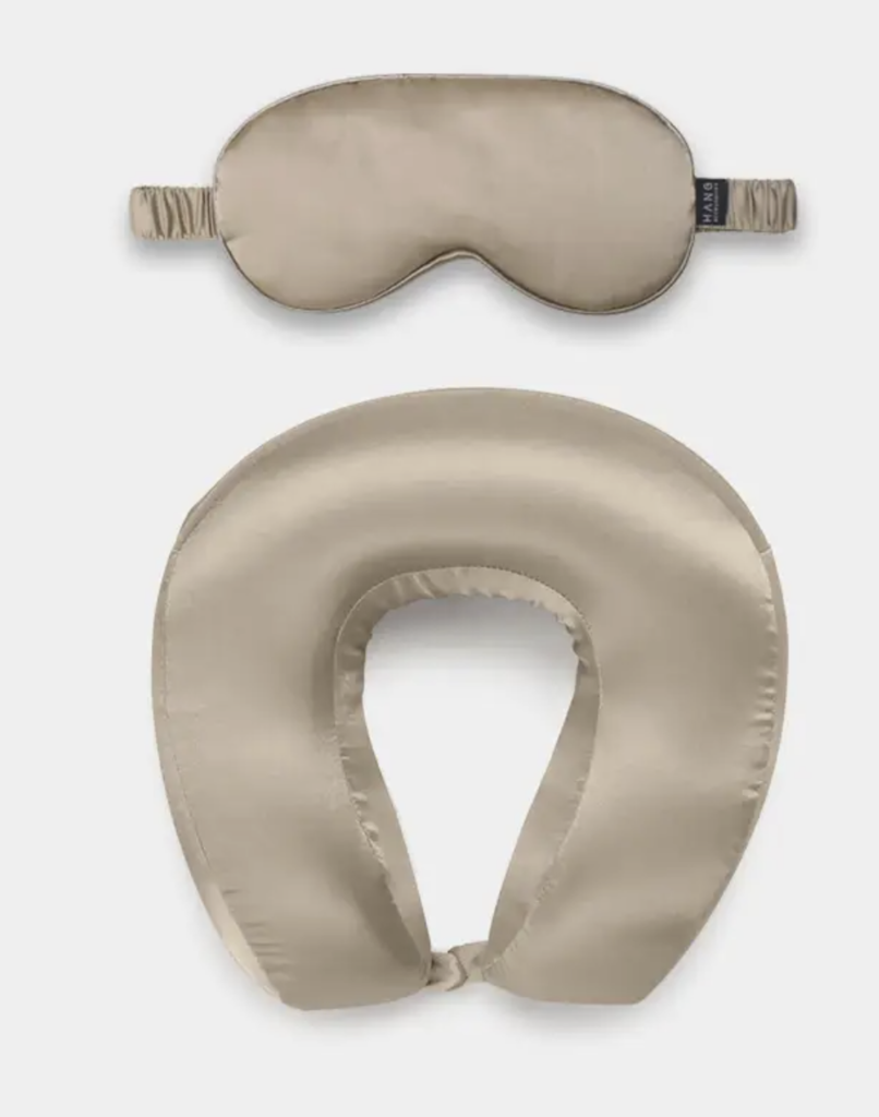 Satin Memory Foam Neck Pillow and Eye Mask Set- Taupe
