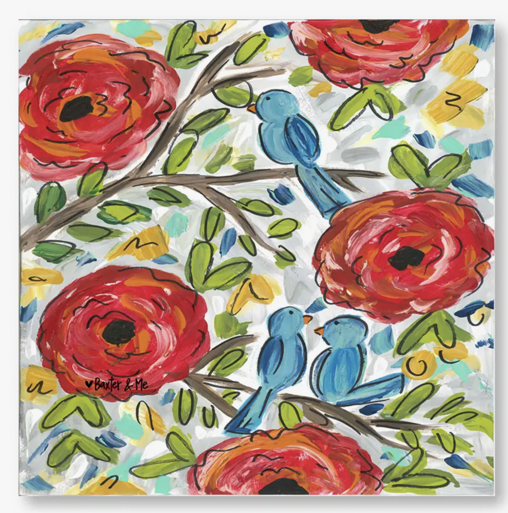 Bird Floral Wrapped Canvas- 12x12