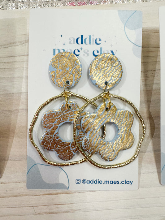 Large Blue & Gold Foil Flower Dangles - 1