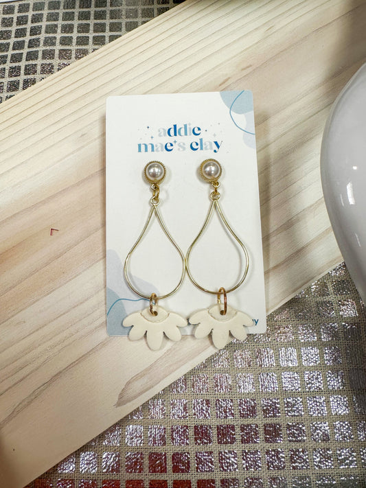 White Half Flower Dangles with Pearl - 1