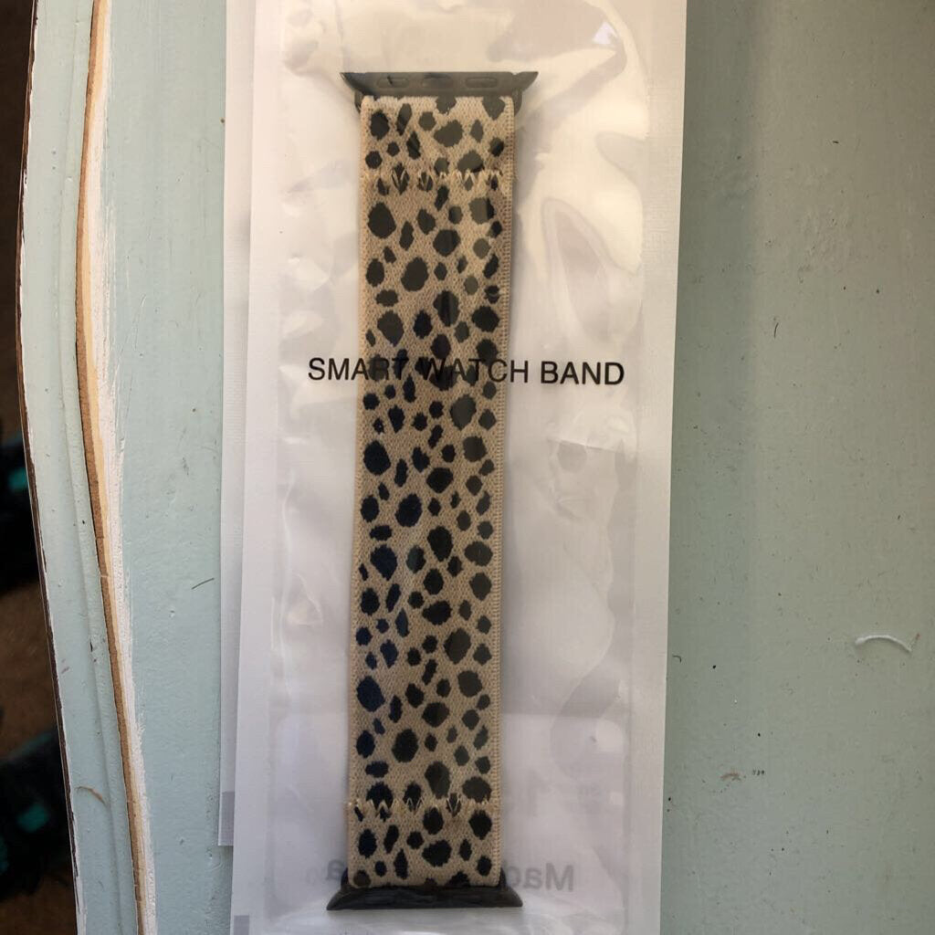 Snow Leopard Printed Stretch Smart Watch Band- Beige