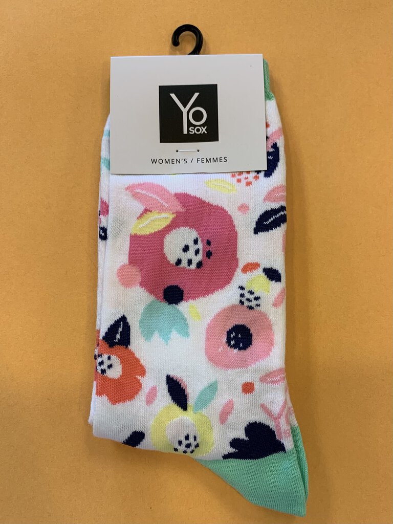Women's Crew Sock, Abstract Floral White
