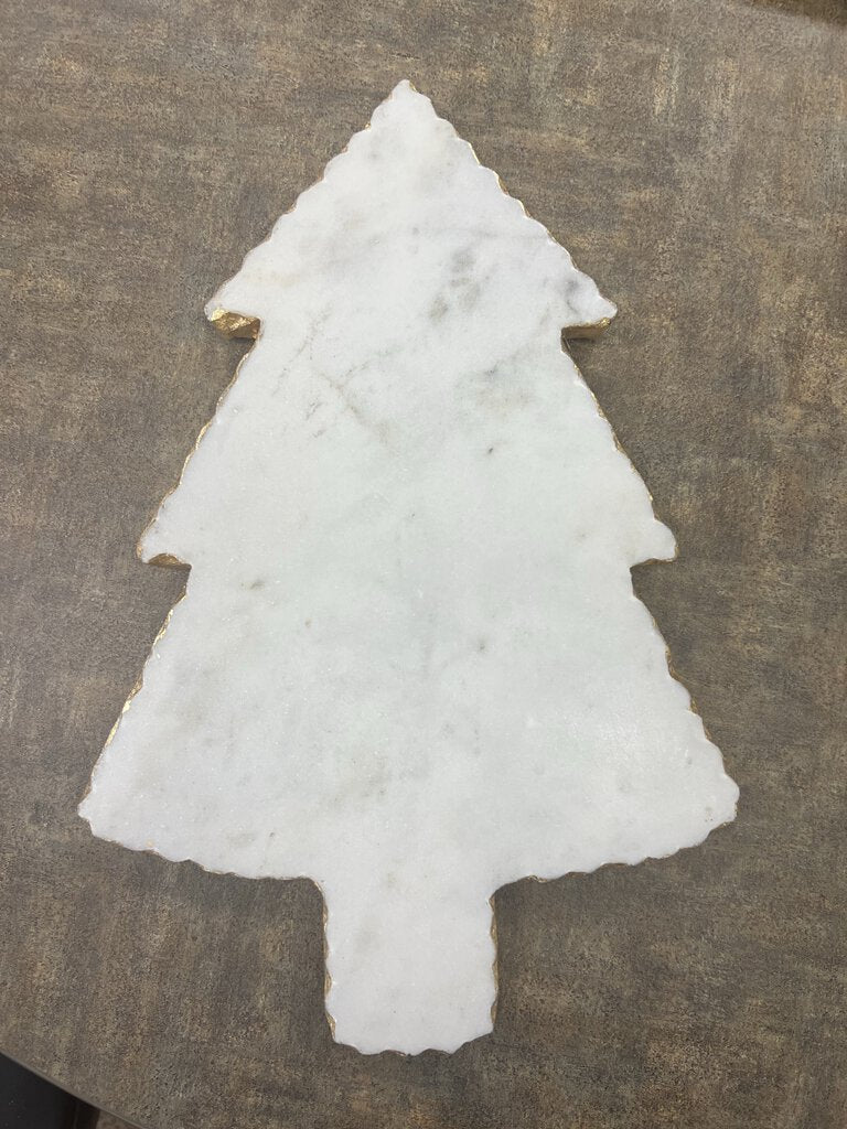 Tree Shaped Marble Serving Board White/Gold