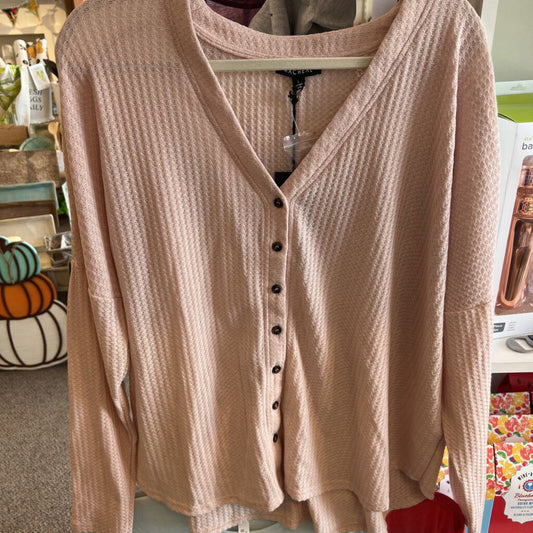 Taupe Waffle Knit Button Down Top