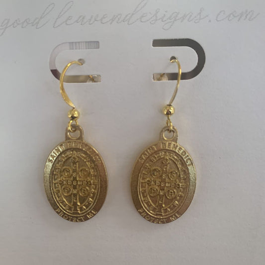 St. Benedict - gold plated - short oval earrings