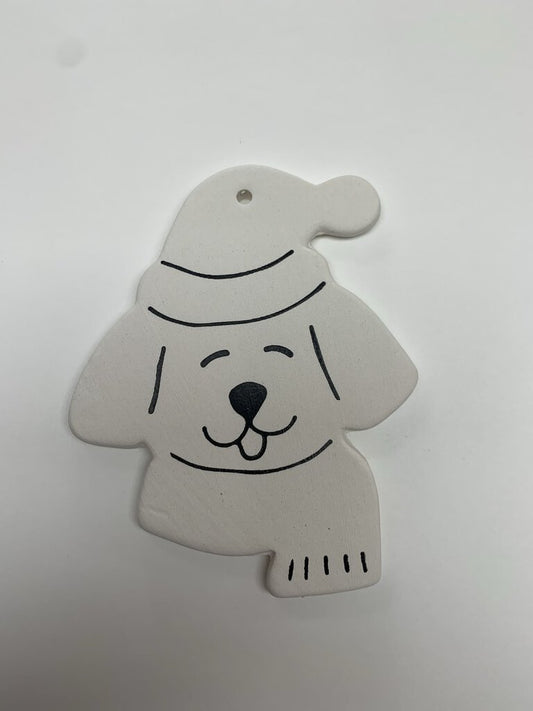 Hand detailed dog with Santa hat ornament