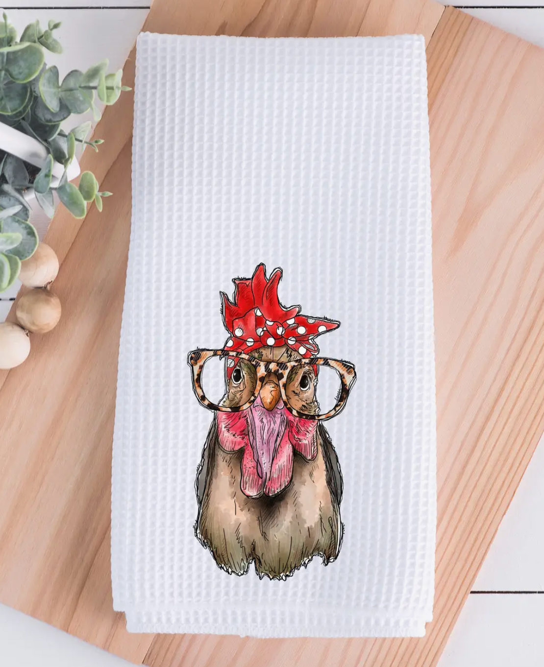 Boho Chicken With Glasses Kitchen Dish Towel