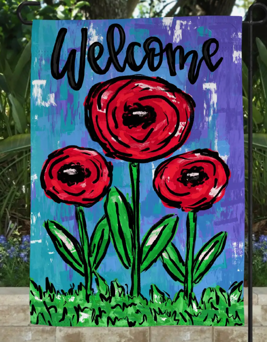 Whimsical Poppies Welcome Double Sided Garden Flag