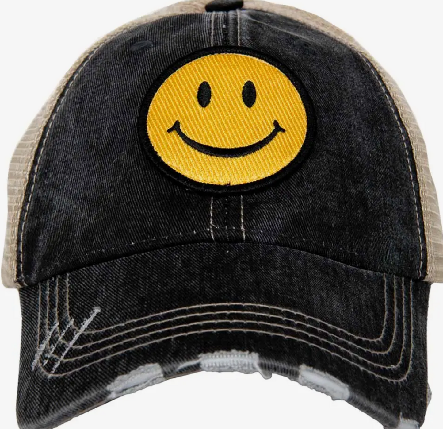 Black Happy Face Trucker Hat
