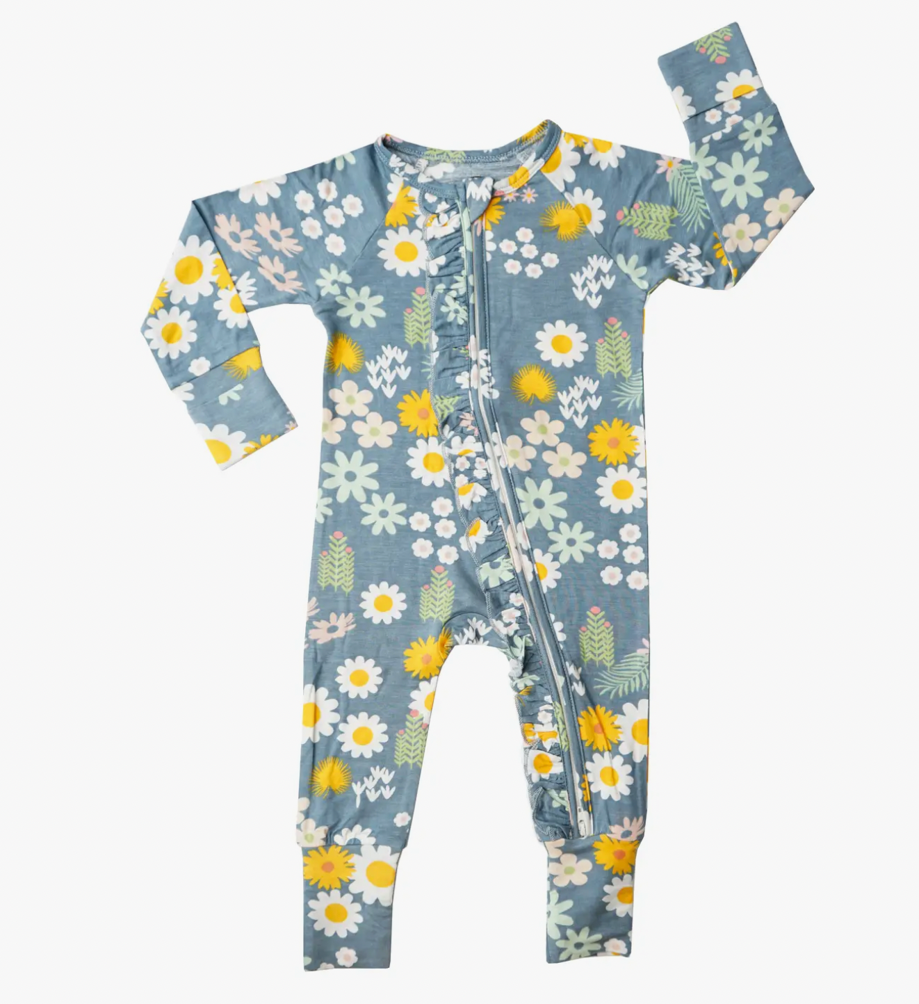 Blue Daisy Bamboo Baby Footie Pajamas