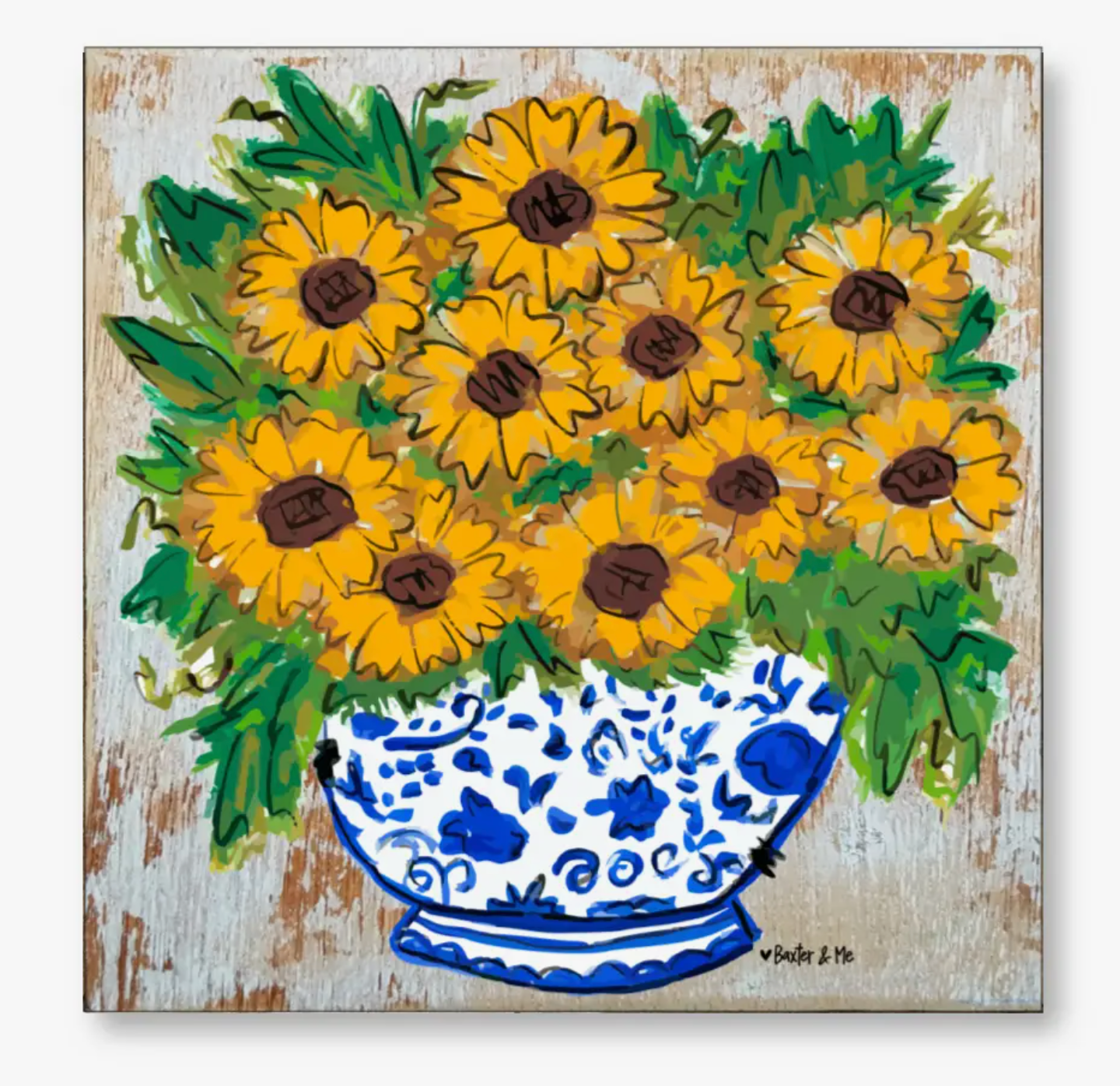 Sunflower Vase Wrapped Canvas  12" x 12"